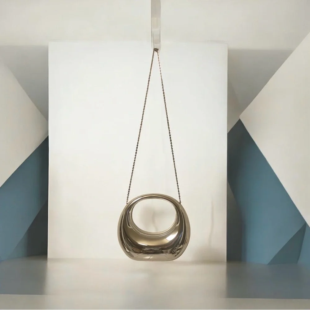 silver metallic crescent moon acrylic hobo bag and evening clutch purse. - Picture 3 of 8